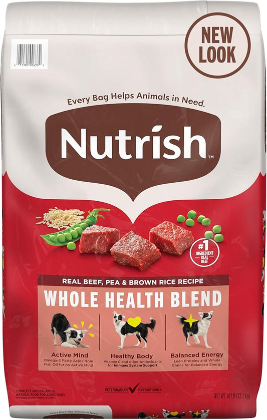 Nutrish Real Beef, Pea & Brown Rice Recipe Whole Health Blend Dry Dog Food, 28 lb. Bag, Packaging May Vary (Rachael Ray)