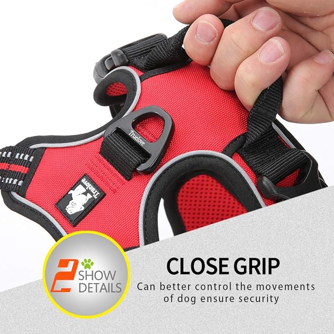 Truelove No Pull Dog Harness with Easy Control Handle and 2 Leash Attachments,Reflective Adjustable Pet Vest