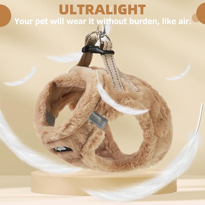 PUPTECK Adjustable Dog Harness Collar and Leash Set Step in No Pull Pet Harness for Small Medium Dogs Puppy and Cats Outdoor Walking Running, Soft Mesh Padded Reflective Vest Harnesses, Khaki S