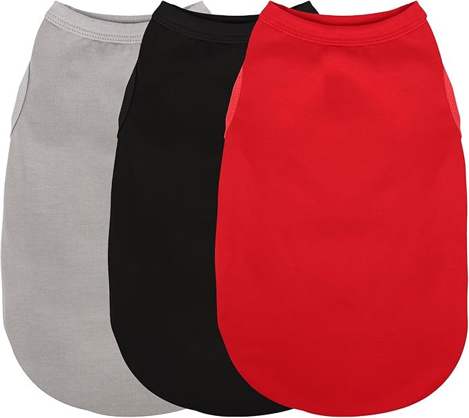 Paiaite 3 Pieces Plain Dog Shirt Sleeveless Puppy Cotton Dog Shirts Breathable Pet Apparel Tank Top Colorful Puppy Sweatshirt Clothes for Small Medium Dogs Red Black and Grey L