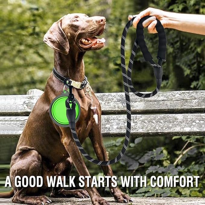 COOYOO 2 Pack Dog Leash 6 FT Heavy Duty - Comfortable Padded Handle - Reflective Dog Leash for Medium Large Dogs with Collapsible Pet Bowl