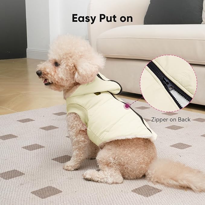 Fleece Lining Dog Hoodie with Harness Built in,Extra Warm Large Dog Jacket in Winter Doggie Coats with Hooded,Light Yellow XXL