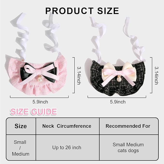 HOWWFALY 2PCS Cat Beret Hat with Small Camellia, Adjustable Satin Bowtie Bandana Scarf Set Pet Princess Costume for Halloween Christmas, Cat Dog Birthday Party Apparel(Black Bow)