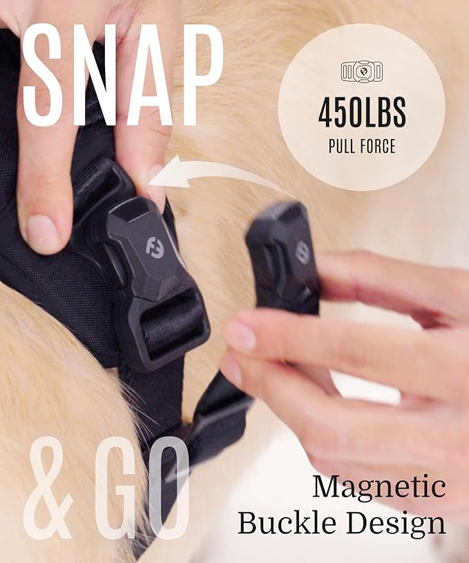 2025 New Edition, Fei & Eve MagEase Dog Harness - 3-Second Magnetic Buckles | 3-Point No-Pull Control | Heavy-Duty 900D Nylon | Dual Safety Handles | Breathable Mesh | Adjustable Fit | X-Large, Blue