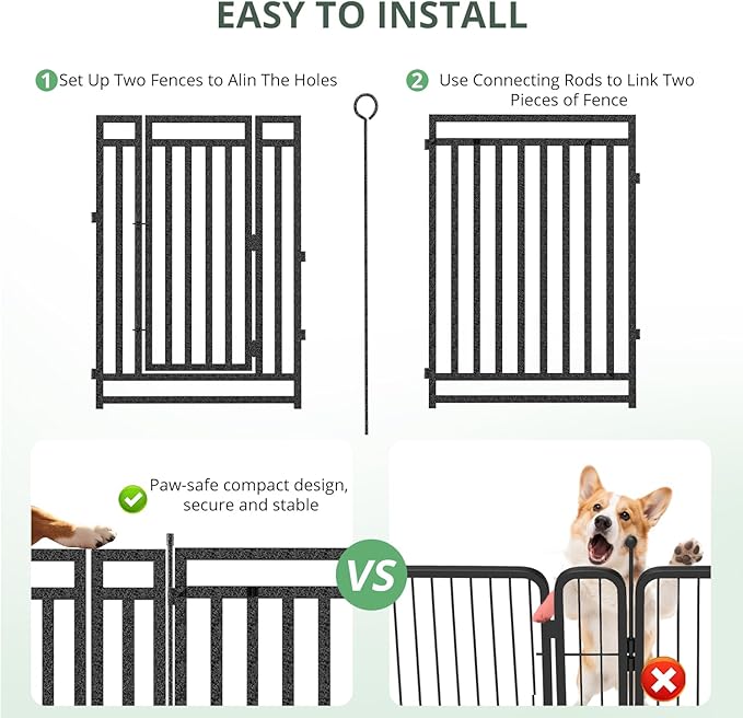Dog Fence Outdoor Indoor, 40" Inch Height 16 Panels Dog Playpen for Large/Medium/Small Dogs Metal Dog Pen for Yard Camping and RV | Black-Silver