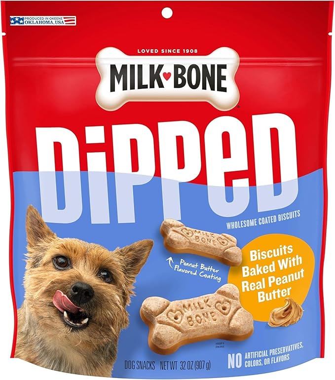 Milk-Bone Dipped Dog Treat Biscuits Baked with Real Peanut Butter, 32 Ounce (Pack of 2)