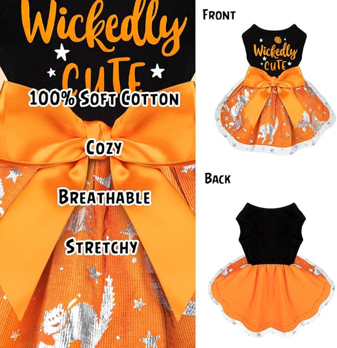 Dog Halloween Costumes Dog Dress Halloween Costumes for Dogs Funny Puppy Dress with Bow for Small Medium Large Dogs Pumpkin Witch Bat Pet Costume Halloween