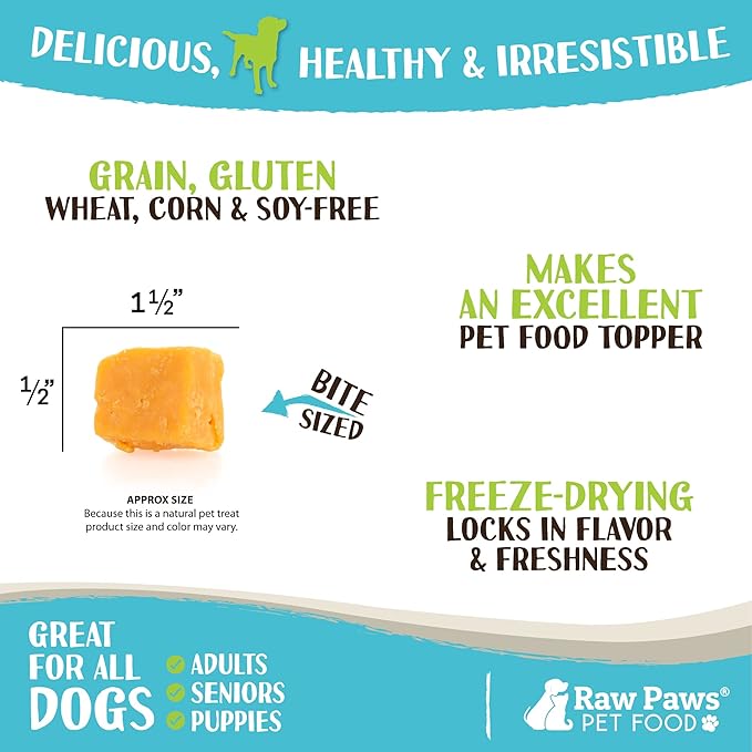Raw Paws Freeze Dried Cheddar Cheese Treats for Dogs, 3-oz - Crunchy Dog Puffs Made in USA, Natural Dried Wisconsin Cheddar Bites - 100% Real Cheese Treats