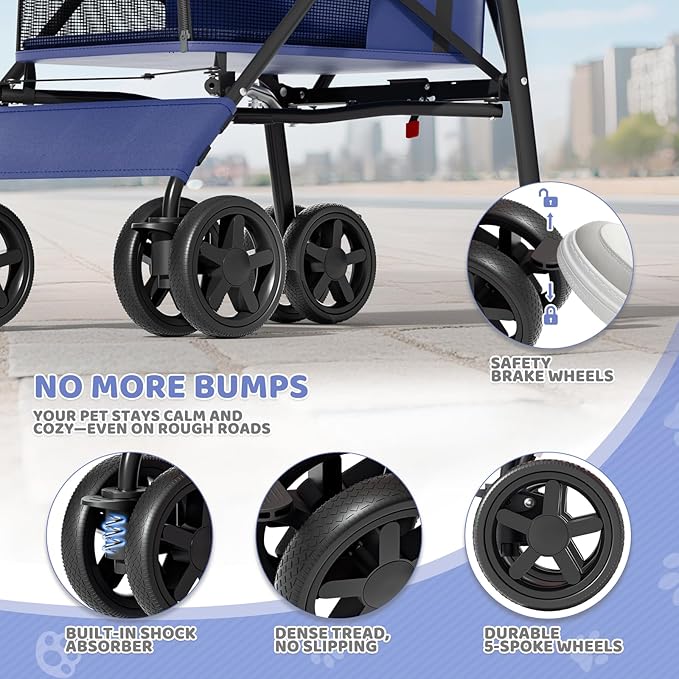 Magshion Compact Pet Stroller for Small-Medium Dogs/Cats up to 22lbs, 4-Wheel Lightweight Umbrella Shaped Portable Puppy Travel Jogger with Breathable Mesh, Cup Holder & Rear Storage, Navy Blue