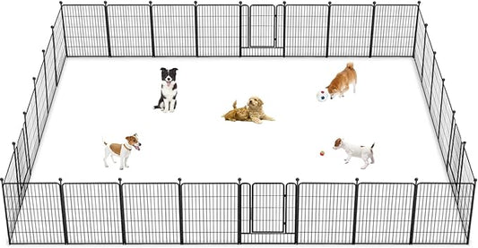 Dog Playpen 32 inch 28 Panels Indoor Outdoor Dog Pen for Medium/Small Dogs Heavy Duty Metal Dog Fence Outdoor for Yard, Puppy Playpen with Door Portable Pet Fence for RV Camping Yard