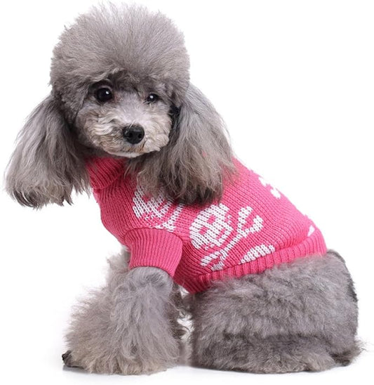 Skull Dog Sweater Holiday Halloween Christmas Pet Clothes Soft Comfortable Dog Clothes - Pink