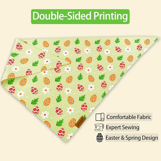 Easter Dog Bandanas 2 Pack - Pet Scarf for Boy and Girl, Spring Pet Accessory, Reversible Holiday Bandana for Small Dogs (Small)