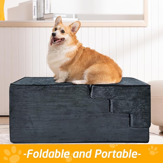 31" H Dog Stairs for Small and Medium Dogs 7-Step Ramps for High Beds and Couch Non-Slip Extra Wide Pet Stairs for Old Dogs and Puppy and Cat - Stable & Durable with Machine Washable Cover Indoor