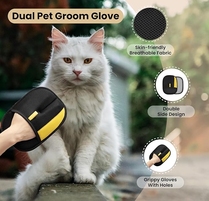 2pcs Pet Hair Removal Gloves for Cats & Dogs – Newly Upgraded Electrostatic Pet Hair Glove – Lint Removal Gloves for Sofa, Couch, Car Seat & Clothe – Magic Brush Pet Hair Remover – Catch Glove for Fur
