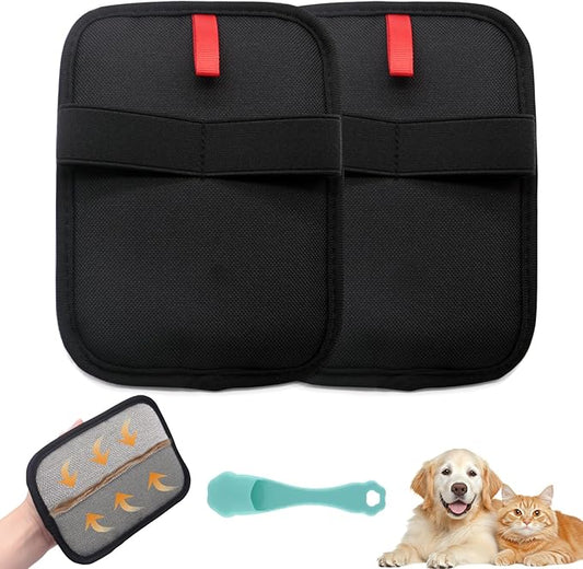 Pet Hair Removal Glove for Small Hands, 2Pcs Electrostatic Dog Cat Hair Remover Gloves for Furniture Car Seat Couch, Reusable Grooming & Shedding Tool with Free Steel Comb & Toothbrush