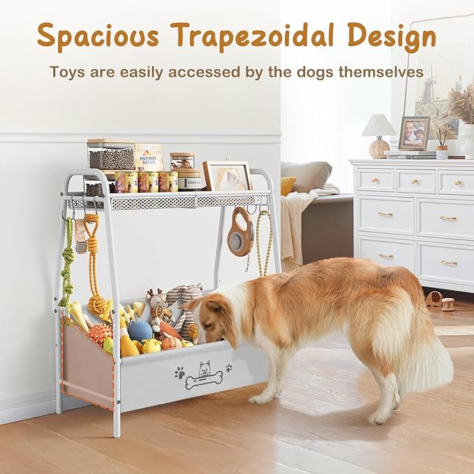 Large Dog Toy Basket (23.6"x11.2"x9.7"), Dog Toy Bin with Storage Organizer, Trapezoid Dog Toy Box for Dog Stuff, Toy Holder Chest for Pet Dog Cat, Dog Essentials for Dog Accessories
