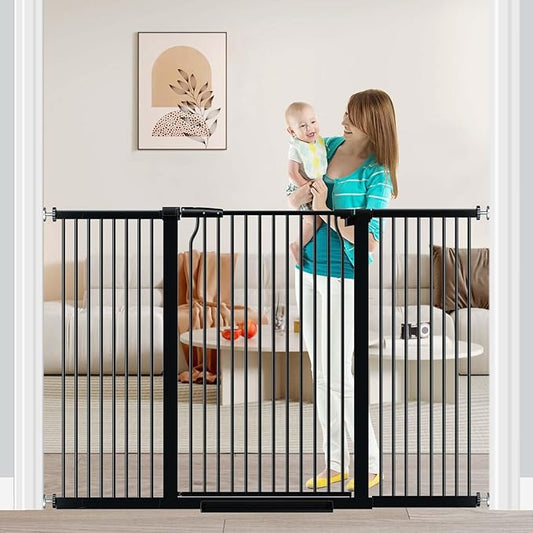 Fairy Baby 40.5" Extra Tall Baby Gate Pressure Mounted, 60.3"-65.7" Extra Wide Dog Gate Indoor for The House Doorway, Metal Safety Child Gate for Kids, Auto Close Swing Pet Gate for Stairs, Black