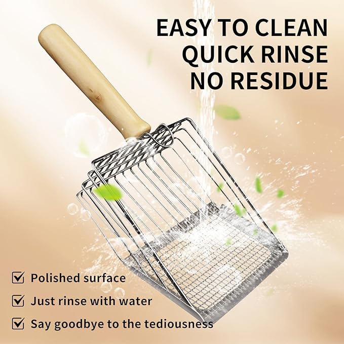 Cat Litter Scoop, Premium Kitty Shovel with Hook and Hole, Metal Sifter Scooper Stainless Steel for Easy Cleaning, Durable and Heavy Duty, Odor-Free for Litter Box (Scoop with Holder)