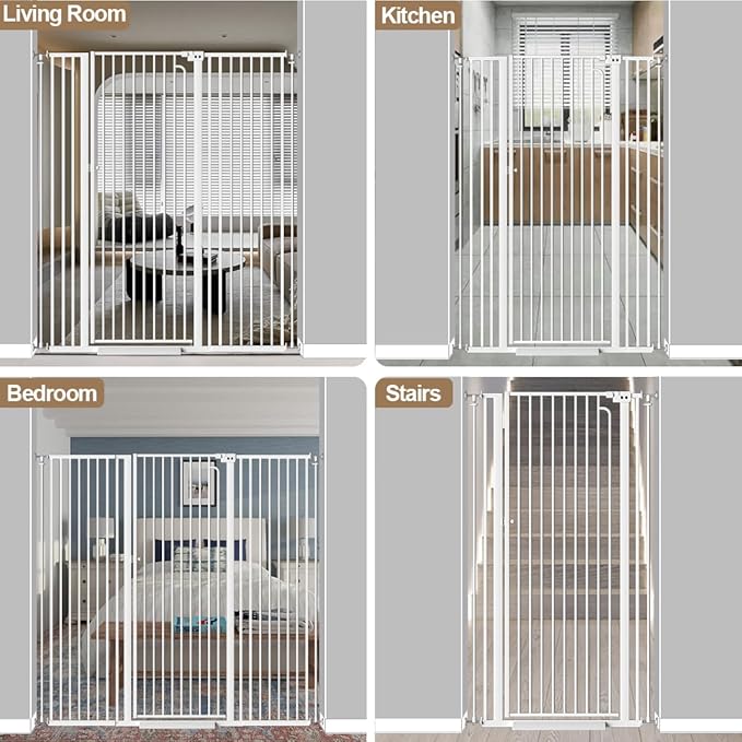 57" Extra Tall Pet Gate for Doorway, 52.7"-57.4" Wide Baby Gate for Cats Walk Through, Auto Close Tall Dog Gates with Door, Child Safety Gate Indoor Stairs, Cat Proof Gate for Doggie, White