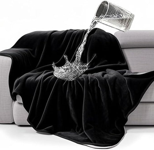 gogobunny Waterproof Bed Blanket, Reversible Sherpa Fleece Throw Blanket for Dog Puppy Cat, Furniture Cover Protects Bed Couch Sofa from Liquid Pee and Pet Fur (Black, 60x80 inches)