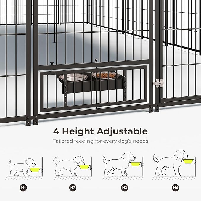 10X19FT Large Dog Kennel Outside with Feeding, Heavy Duty Outdoor Dog Run Cage with Cover & Lock, Outdoor Pet Enclosure Fence for Yard with Roof