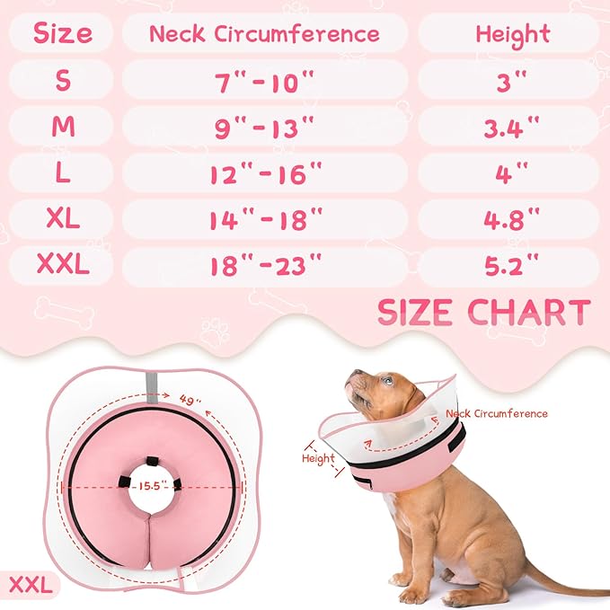 Supet Raised Inflatable Dog Cone Collar to Stop Licking, Soft Dog Cone Alternative After Surgery, Pet Neck Donut Collar for Small Medium Large Dogs