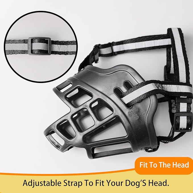 Breathable Dog Muzzle - Adjustable Soft Silicone & Mesh, Escape-Proof Design for Small Medium Dogs, Vet Recommended Training and Grooming Safety Black (S) 21-39lb Dogs