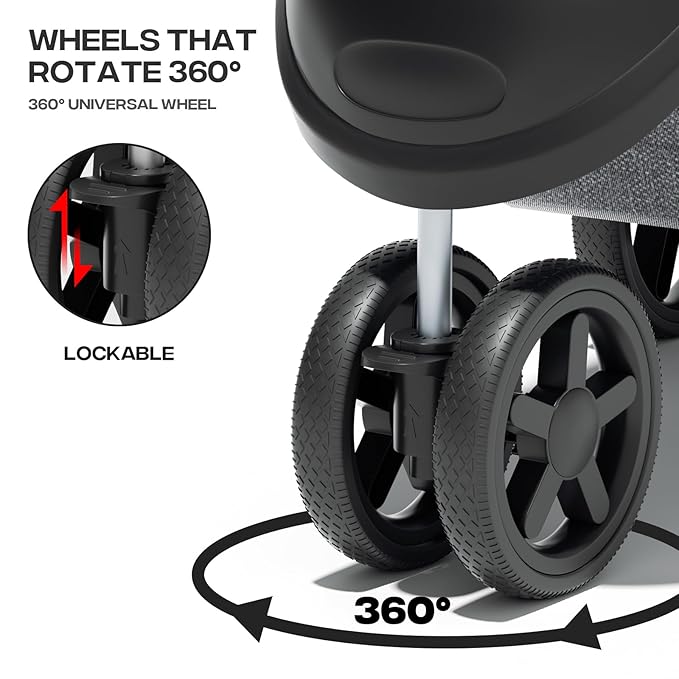 Cat Dog Stroller,3-Wheels Pet Stroller for Medium/Puppy Dogs 30 Lbs, Cat Strollers for 1 Cats, Foldable Dog Stroller with Storage Basket and Cup Holder, Breathable Mesh Grey