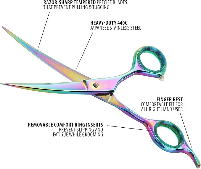 Premium 6.5 Inch Curved Grooming Scissors for Dogs - Sharp, Precise, and Comfortable - Durable Construction for Long-lasting Performance - Safety and Style Combined - Pet Grooming Scissors for dogs