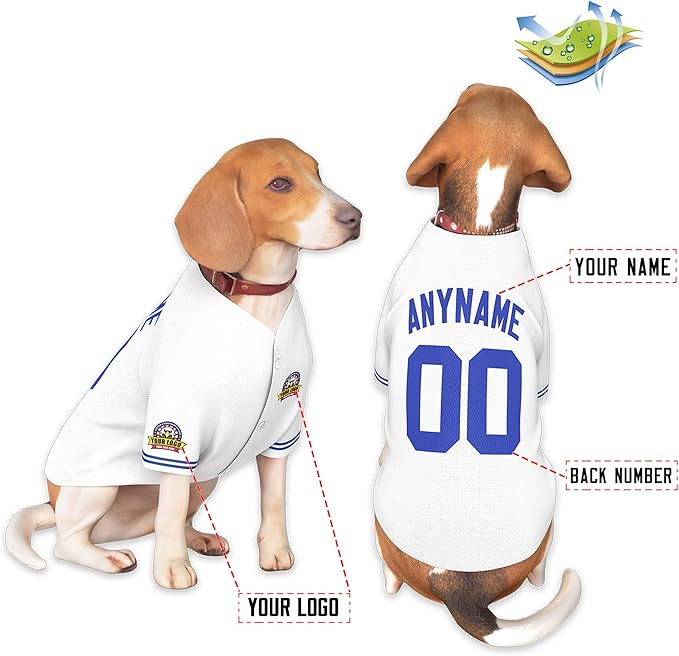 Custom Dog Baseball Jersey with Name Number Logo for Small Pet Dogs-Personalized Dog Shirts