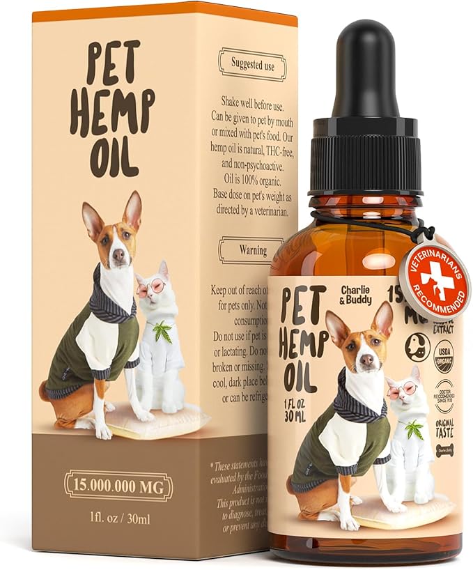 Charlie Buddy - Hеmp Oil for Dogs Cats - Hip and Joint Support and Skin Health - Anxiety, Calm, Pain - Omega 3, 6, 9 and Vitamins B, C, E