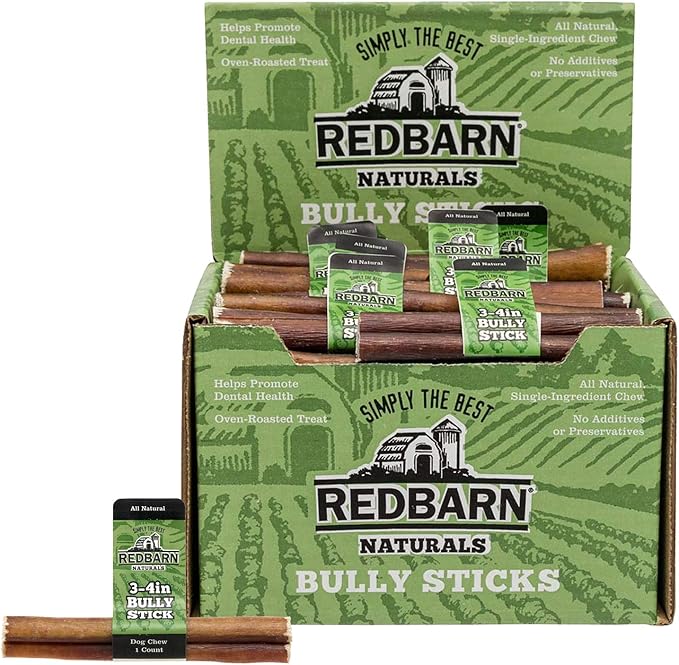 Redbarn Pet Products Straight 3-4" Bully Sticks - Long Lasting Dog Chew, All Natural & Odorless Bully Bones (65-Count)