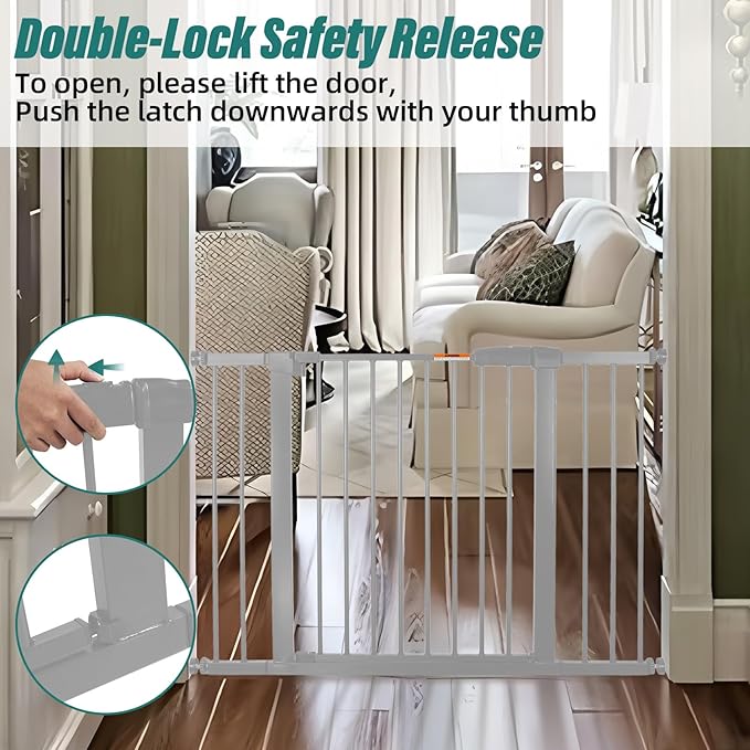 29-54" Dog Gates for Doorways No Drilling, Pet Gate Indoor, 30" Tall Metal Walk-Thru Gate, Easy One-Hand Open, Extensions & Wall Mounts Included (White, 54" W x 30.5“H)