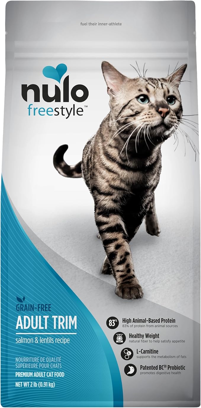 Nulo Freestyle High Protein Trim Cat Food, Salmon & Lentils Recipe - Natural Grain-Free Dry Cat Food for Weight Management with l-Carnitine, Natural Fiber, & Probiotics, 2 lb Bag