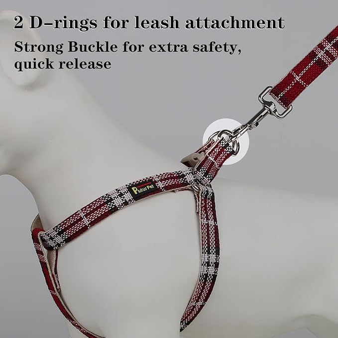 Plutus Pet Cotton Hemp Step in Dog Harness, Sustainable, Lightweight and Escape-Proof, Quick Fit Dog Harness for Puppy Small Medium and Large Dogs, Red Plaid, M