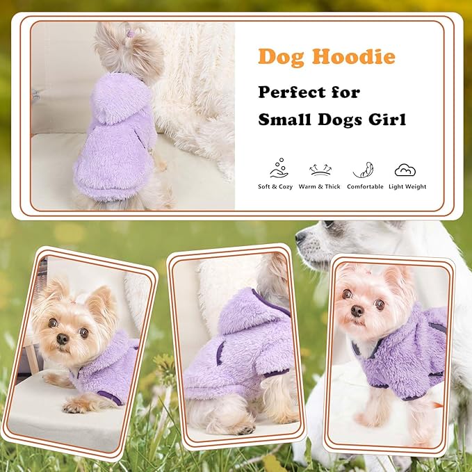 Dog Sweater Dog Winter Clothes for Small Dogs Boy Girl Pet Hoodies Puppy Cold Weather Coats Fall Doggie Sweatshirt for Chihuahua Yorkie Cat Sweater Costumes (Purple, Small)