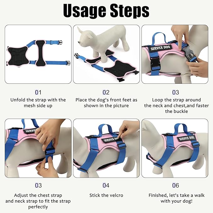 Demigreat Service Dog Harness, Reflective Dog Vest Harness with 5 PCS Patches, Adjustable Soft Oxford Pet Harness, Inner Layer Mesh, Easy to Control for Small Medium Large Dogs