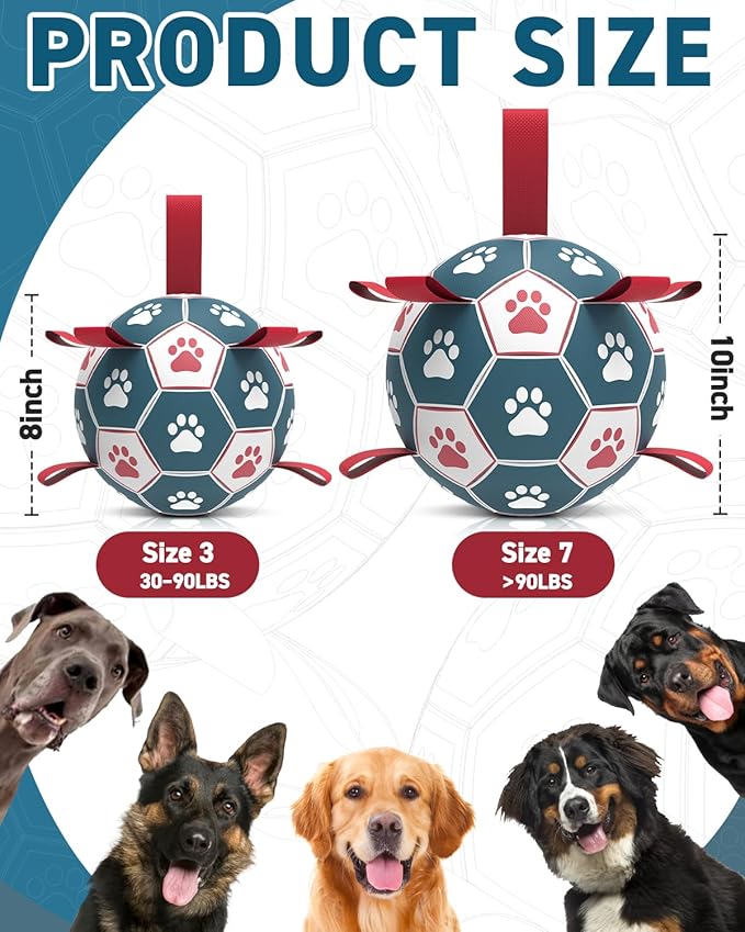 QDAN Dog Toys Soccer Ball with Straps, Durable Giant Dog Balls, Outdoor Dogs Toys, Herding Ball, Birthday Gifts (10 Inch)