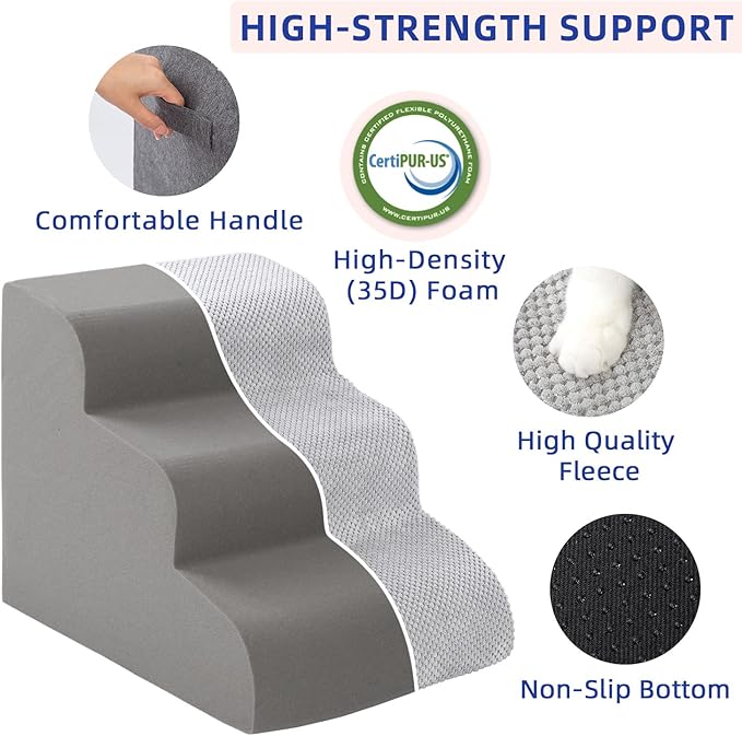 Pettycare Dog Stairs Ramp for High Beds and Couch,Curved Dog Steps for Small Pets, Pet Stairs Non-Slip Balanced Portable Puppy Ramp Indoor, 5 Steps,Grey