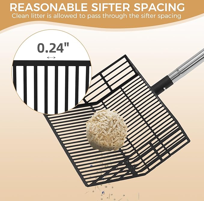 Cat Litter Scoop, Long Handle Detachable Metal Scooper with Deep Sifting Shovel,Heavy Duty Adjustable No Bending Back Pet Poop Shovel Chicken Poop Scooper (23-68 inch (Joinable Handle))