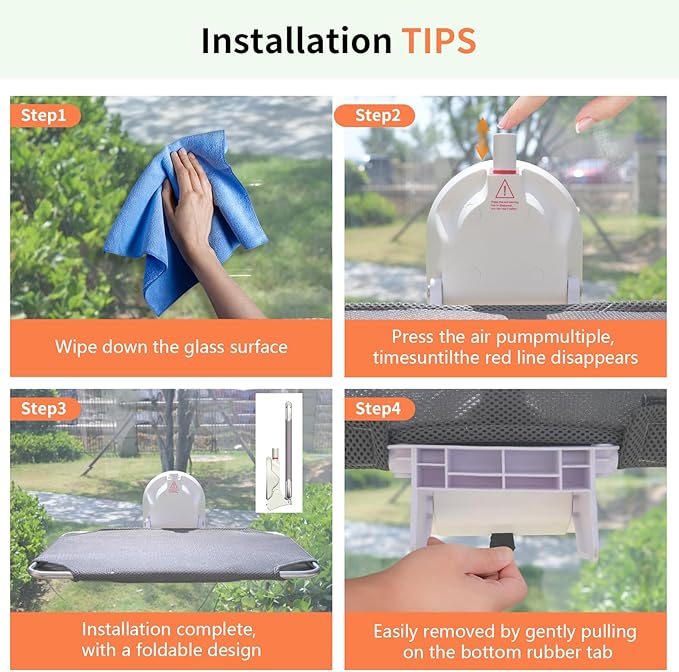 Cat Window Perch,Cordless Cat Window Hammock,Cats Seat for Windowsill,Foldable Cat's Windows Bed for Large Cats with Suction Visualization Pwerful Suction Cups,Especially Suitable for Small Windows