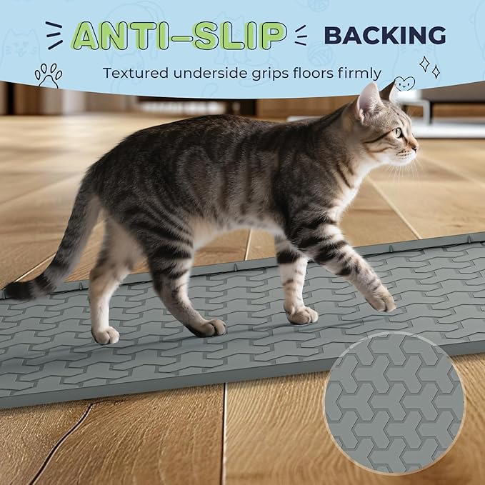 Silicone Cat Litter Mat for Litter Box - 34" X 22"Waterproof Urine - Proof Mat, Non - Slip Trapping Pad to Keep Floor Clean, Easy to Clean Cat Floor Mat（Deep Gray