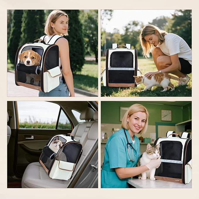 Lekereise Cat Backpack Carrier, Pet Carrier Backpack for Small Dogs Medium Cats Fit Up to 18 Lbs, Dogs Foldable Backpack Carrier for Travel, Hiking, Beige