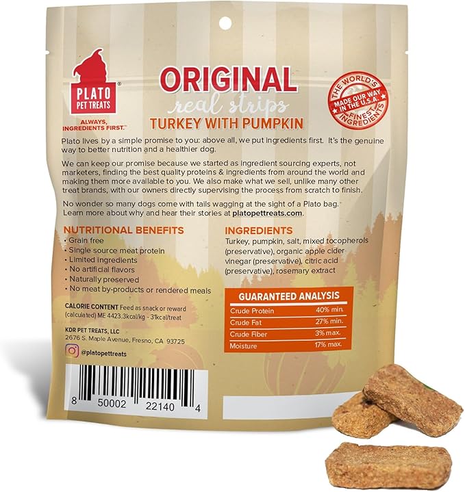 Plato Original Real Strips Turkey & Pumpkin 3oz, Natural, Model: 850002221404