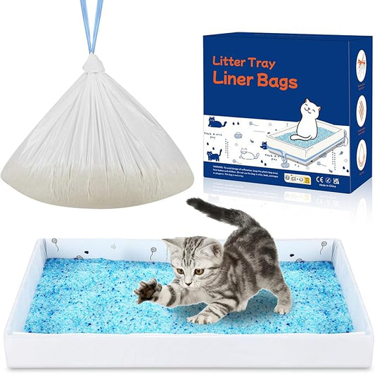 12 Pack Litter Box Liners Compatible with Safe Pets Scoopfree Cat Litter Box Tray Refill, Large Cat Waste Poop Bags with Tear-resistant Cardboard and Drawstring -37" x 16"(Cardboard Included)