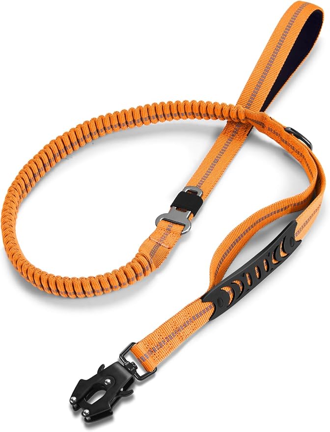 Heavy Duty Dog Leash, 4-6FT Shock Absorbing Dog Leashes with Traffic Handle and Comfortable Padded Handles, Advanced Easy Metal Clip, No Pull Reflective Leash for Medium Large Dogs That Pull (Orange)
