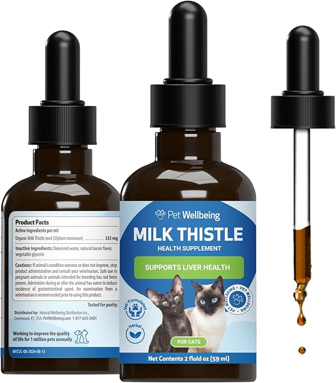 Pet Wellbeing Milk Thistle for Cats Organic Herb, Milk Thistle Liver Detox Support - Pet Wellbeing Vet-Formulated Holistic Supplement - 2oz (59 ml)