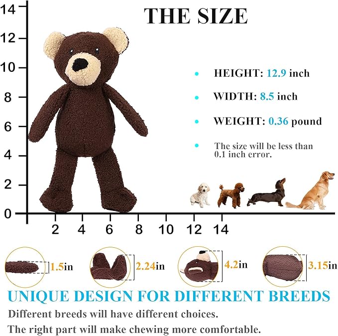 Squeaky Dog Toys for Large Dogs, Plush Dog Toys for Medium Dogs, Cute Animals Stuffed Dog Chew Toys to Keep Them Busy for Small Medium Large Breed - Bear L