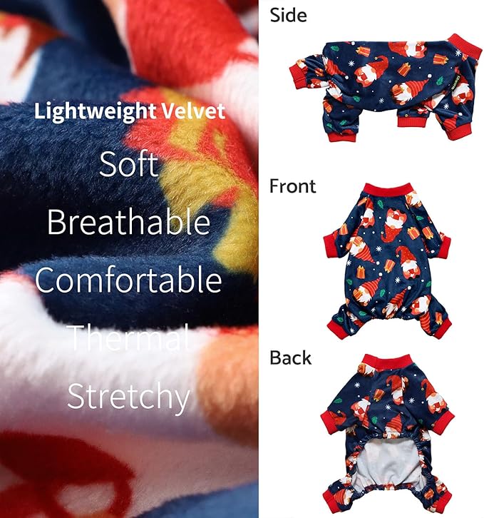 Fitwarm Gnome Dog Christmas Pajamas, Dog Winter Clothes for Small Dogs Girl, Lightweight Velvet Pet Jumpsuit, Cat Outfit, Black, Red, XXL