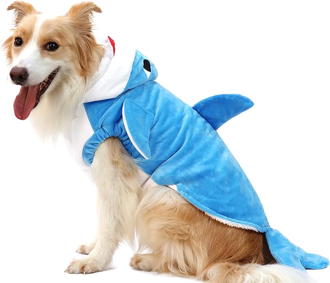 NACOCO Dog Shark Costume Cute Pet Clothes Halloween Holiday Coat Hoodie for Cats and Dogs (Blue, XL)
